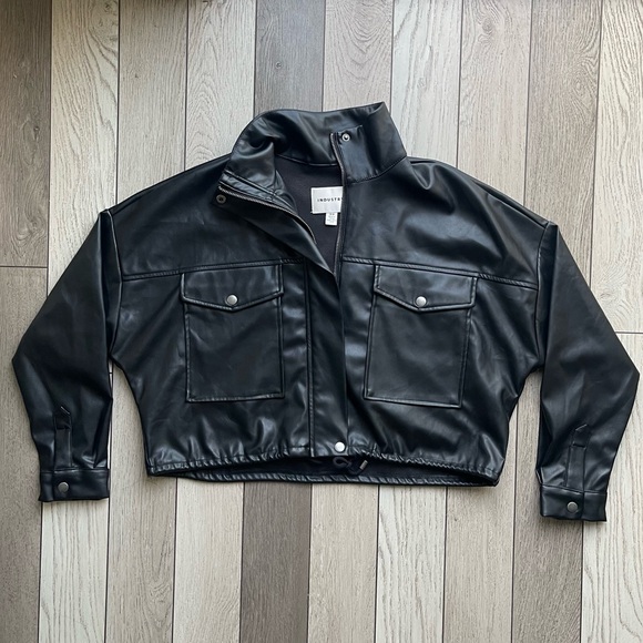 INDUSTRY Black Cropped Leather Jacket - Picture 1 of 7